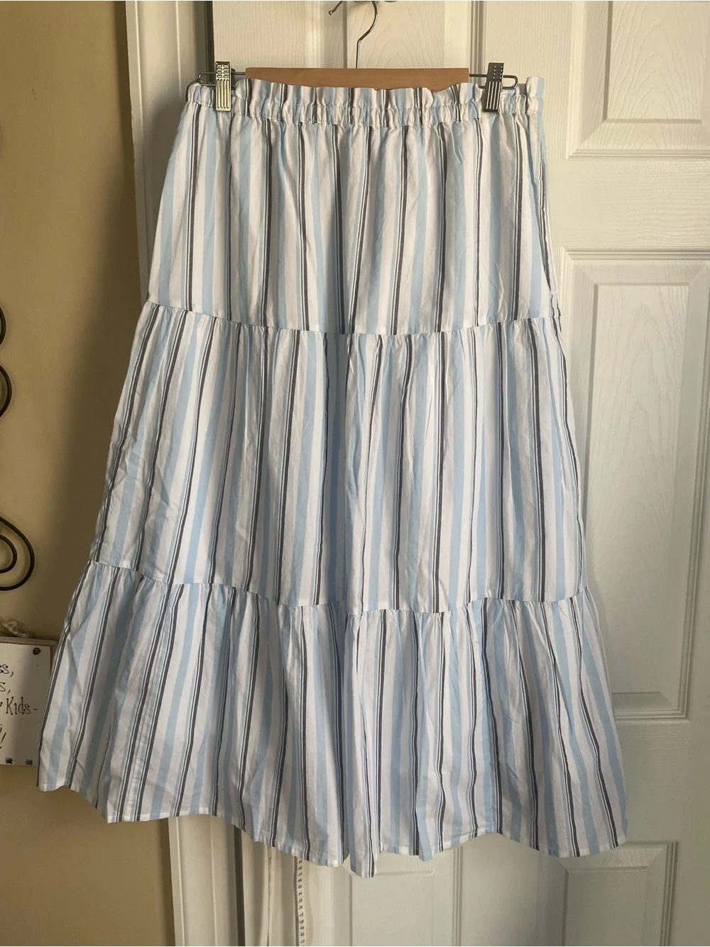 J Crew Light Blue & White Striped Tiered Maxi Skirt size medium NEW WITH TAGS